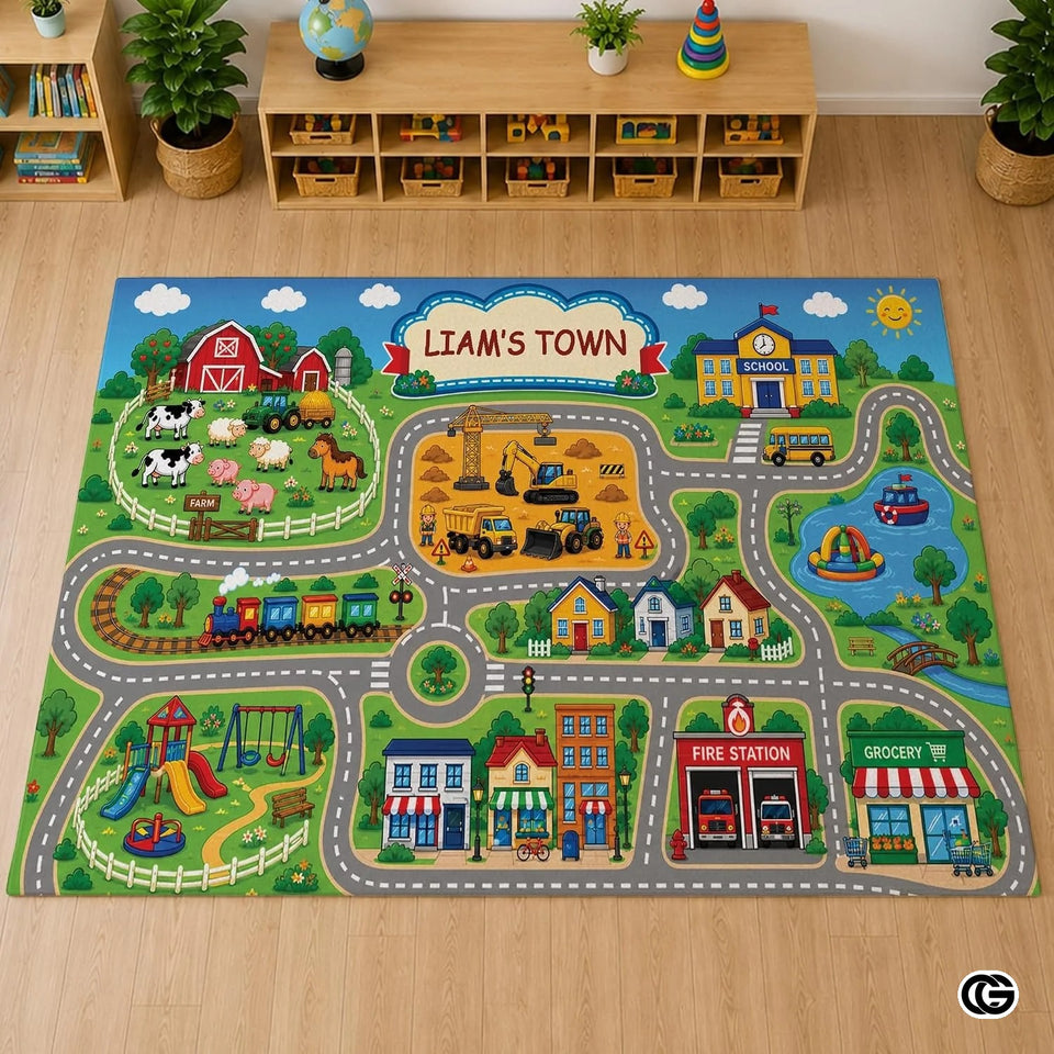 Custom Road Map Welcom Mat for Kids Room and Playroom - Map 9