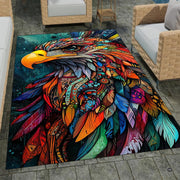 Mandala eagle area rug placed alongside living room couch and accent furniture. - thumbnail image 7 of 7