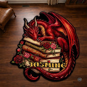 Custom Dragon Shaped Area Rug, Personalized Library Western Dragon Shaped Floor Mat Book Rug, Non-Slip Reading Room Carpet for Living Room, Bedroom, Dorm, Kids Room, Fans Lover (D1)
