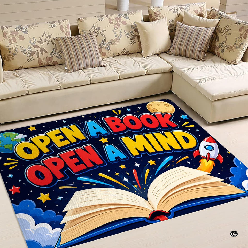 Open a book open a mind space reading area rug - view 1