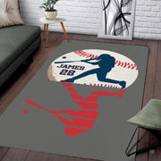 Baseball sports team area rug showcasing a batter silhouette with red seams on dark gray. - thumbnail image 1 of 7