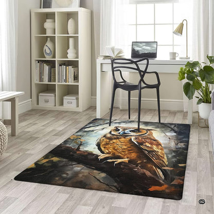 Wildlife owl area rug shown in rustic lodge cabin living room. - thumbnail image 5 of 8
