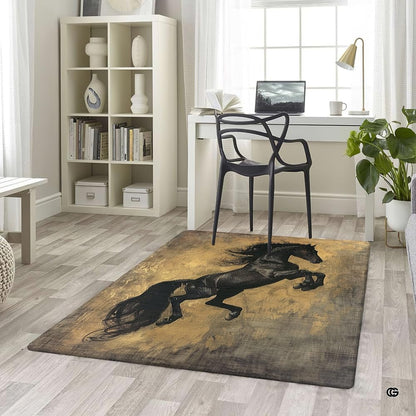 Equestrian themed room decor showcasing bold black horse motif area rug. - thumbnail image 5 of 5