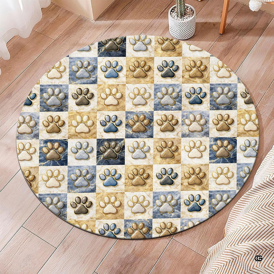 Custom Dog Paw Round Rug Patchwork Area Rug for Pet Lovers (1, A2)