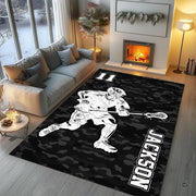 Closeup view of the soft microfiber surface and detailed lacrosse player print artwork - thumbnail image 3 of 9