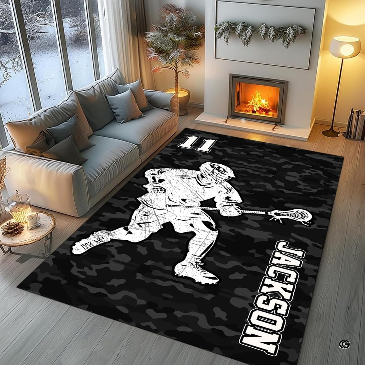 Closeup view of the soft microfiber surface and detailed lacrosse player print artwork - image 3 of 9