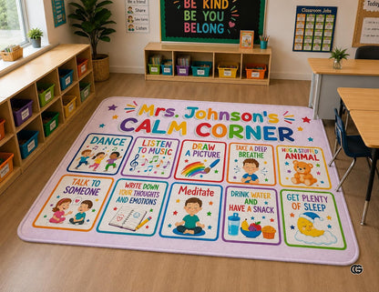 Personalized Calming Corner Rug for Classroom, Custom Teacher Name Reading Corner Rug, Emotions Feelings Carpet, Soft Fluffy Calm Corner Decor for School Reading Nook (Calming Corner)