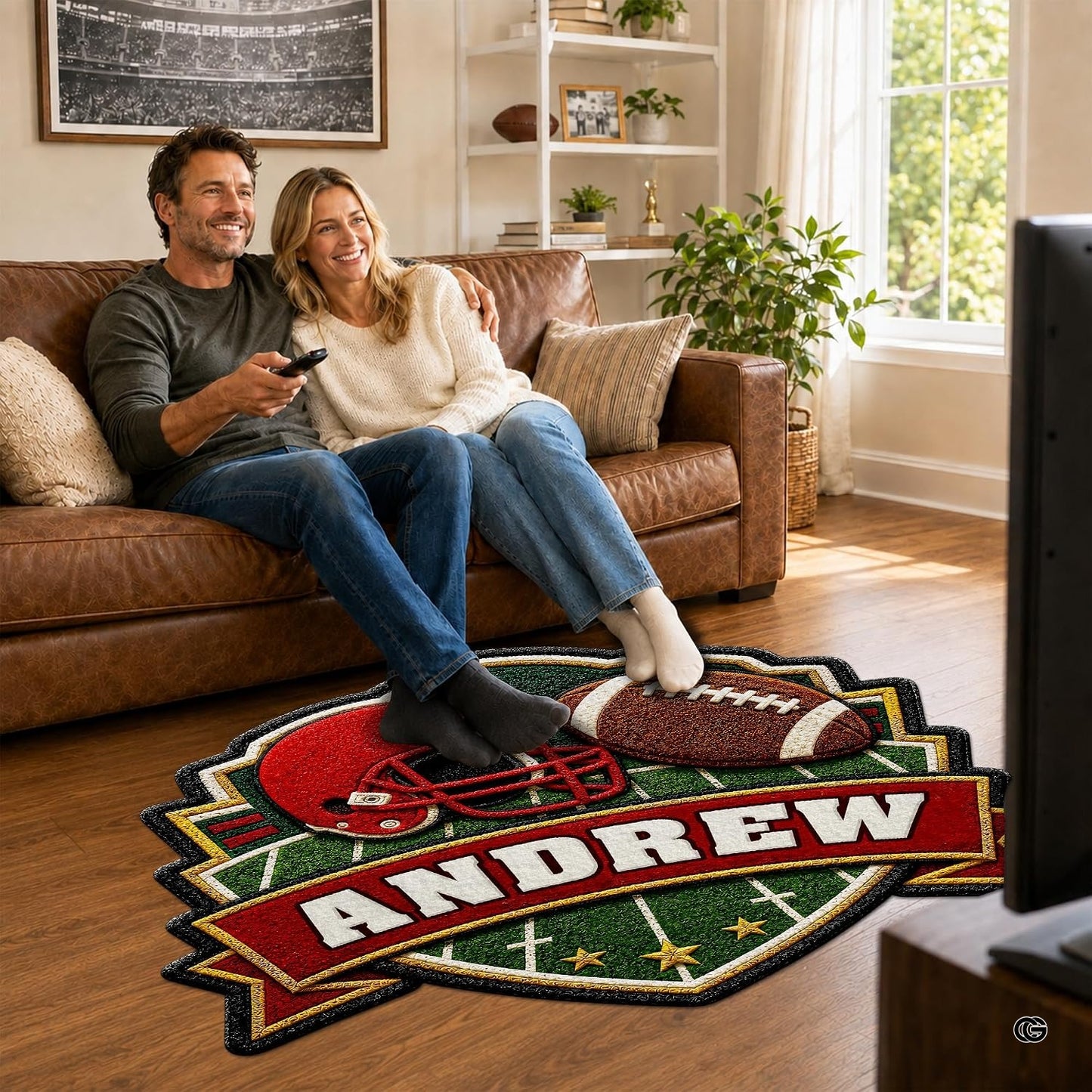 Personalized Football Shaped Rug, Non-Slip Washable Sport Carpet (A01)