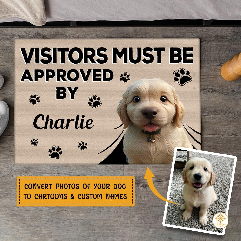 Personalized Dog Welcome Mat with Custom Name and Pet Design