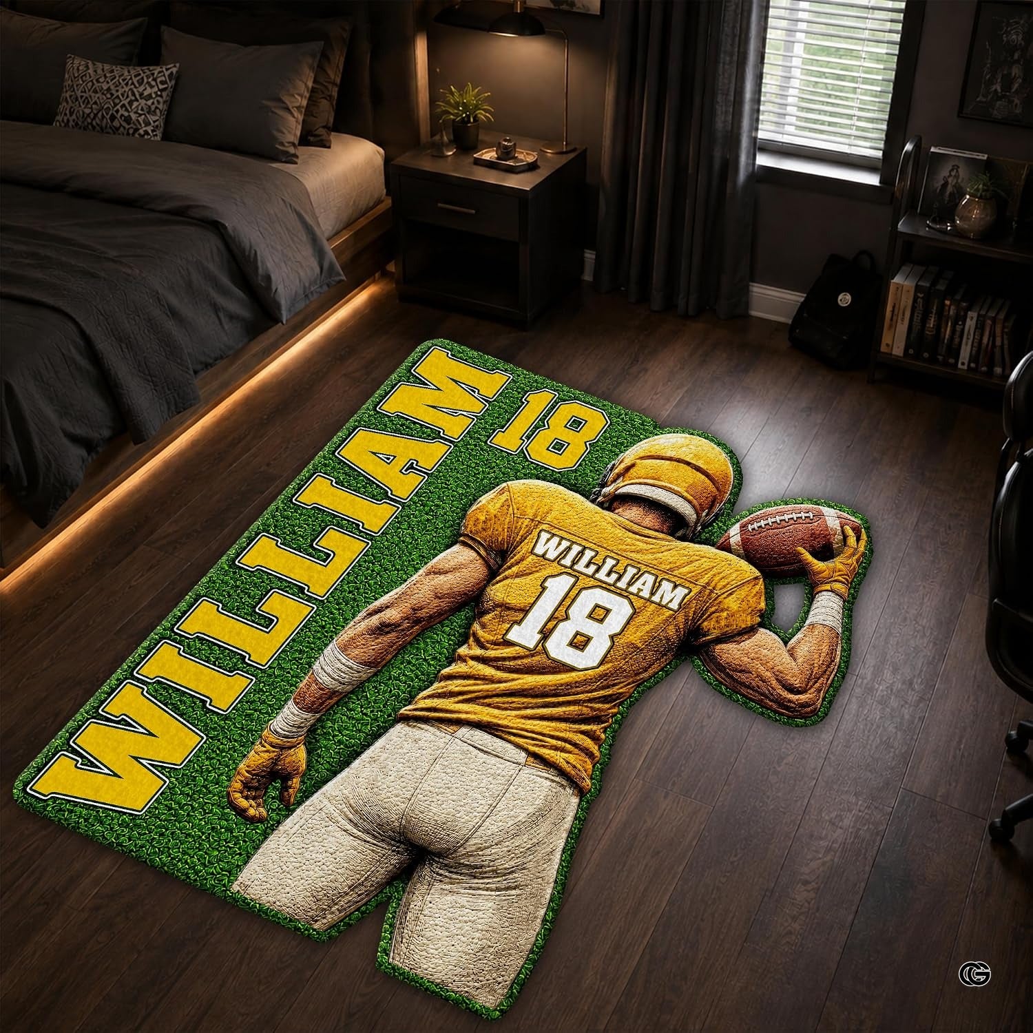 Personalized Football Shaped Rug, Non-Slip Washable Sport Carpet (A03)