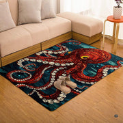 Ocean boat flooring inspired nautical mosaic rug styled in a sunlit coastal entryway setting. - thumbnail image 7 of 7