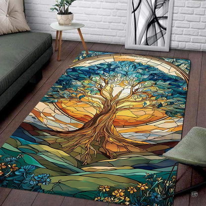 Closeup view of the soft microfiber surface and segmented mosaic glass artwork details - thumbnail image 3 of 8