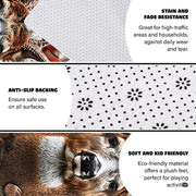 Wildlife buck flag carpet design styling a den alongside leather furniture. - thumbnail image 6 of 7