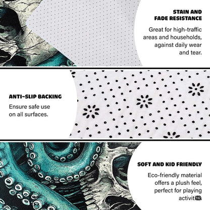 Soft low-pile microfiber surface texture on gothic kraken octopus sports area rug - thumbnail image 3 of 7