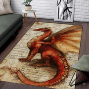 Leonardo da Vinci style red dragon anatomy sketch on vintage handwritten parchment paper area rug. - thumbnail image 7 of 8