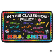 Personalized Teacher Classroom Rug, Custom Back to School Welcome Mat with Name, Kindergarten Preschool Elementary Decor, Composition Notebook Carpet (A01)
