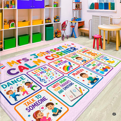 Personalized Calming Corner Rug for Classroom, Custom Teacher Name Reading Corner Rug, Emotions Feelings Carpet, Soft Fluffy Calm Corner Decor for School Reading Nook (Calming Corner)