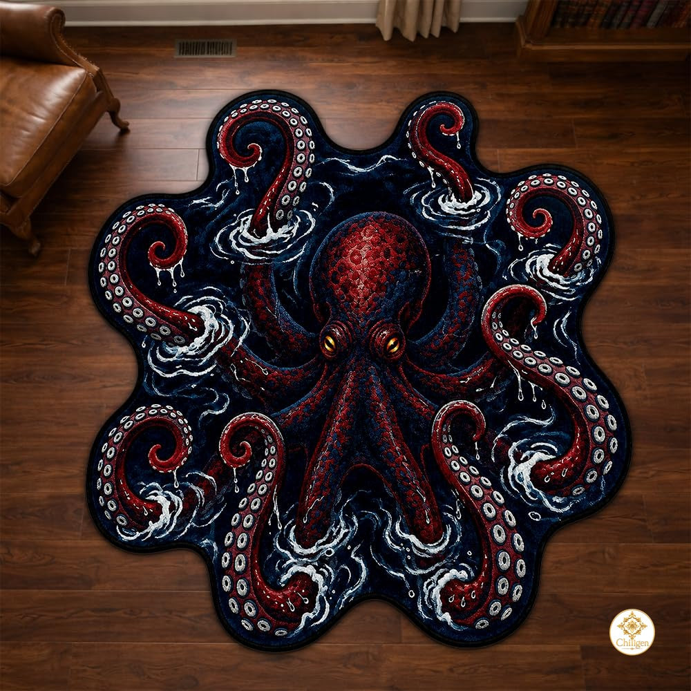 Custom Octopus Welcome Mat with Sea Monster Design