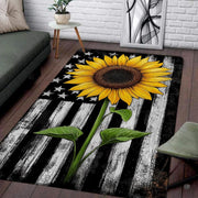 Patriotic sunflower American flag living room area rug with rustic distressed stripes - thumbnail image 1 of 7