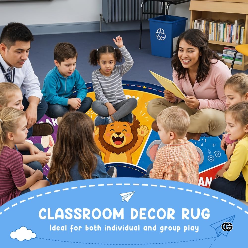 Wheel of Feelings and Emotions Round Rug, Educational Mental Health Rug for Classroom, Educational Animal Shape School Mat, Back to School Gift (Feeling 3)