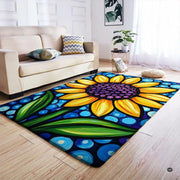 Overhead perspective of sunflower stained glass floor minecraft inspired mosaic art rug layout. - thumbnail image 4 of 7