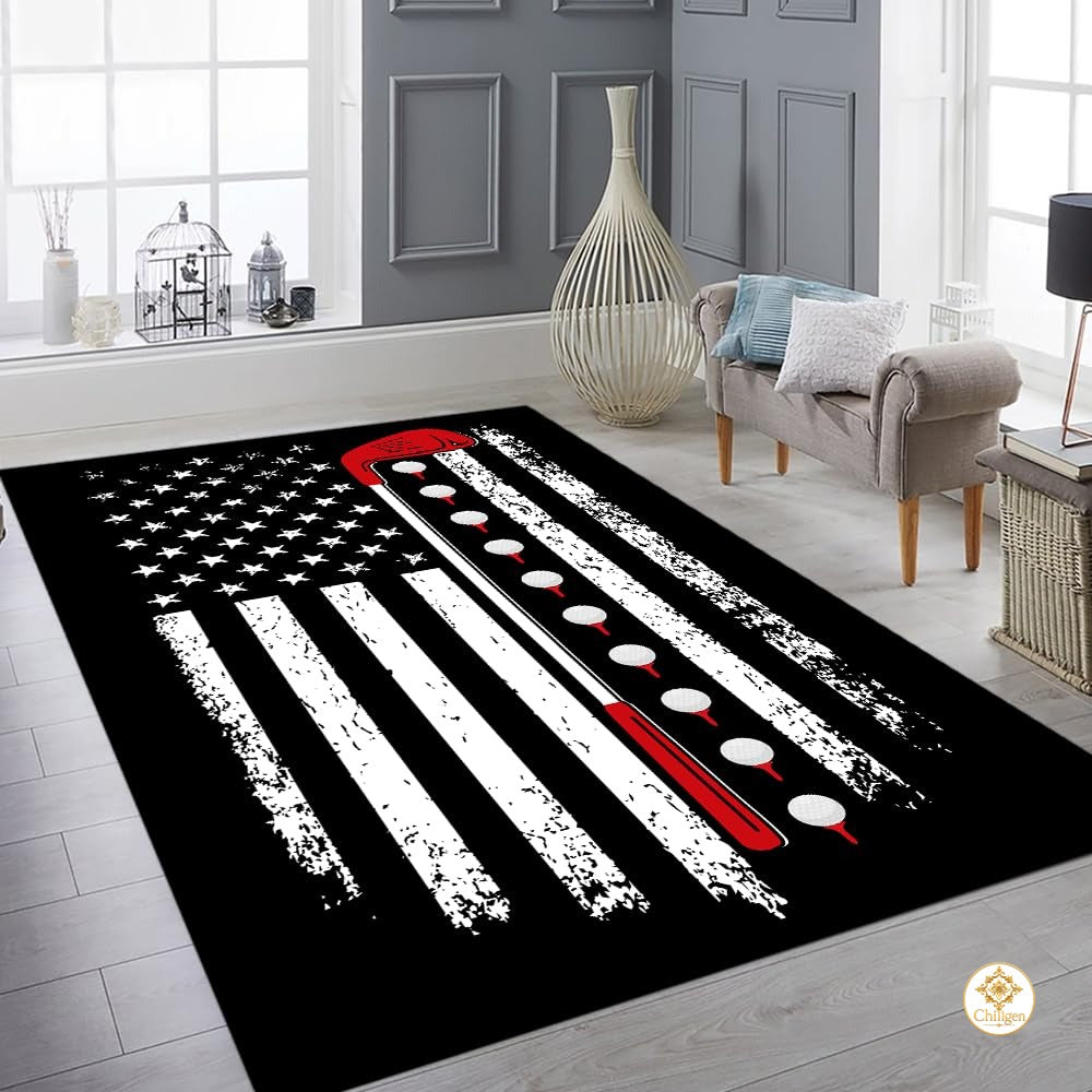 Custom Golf Welcome Mat for Living Room and Office - Golf Black Background