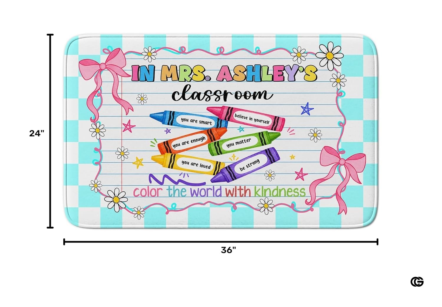 Personalized Teacher Classroom Rug, Custom Back to School Welcome Mat with Name, Kindergarten Preschool Elementary Decor, Composition Notebook Carpet (A06)