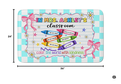 Personalized Teacher Classroom Rug, Custom Back to School Welcome Mat with Name, Kindergarten Preschool Elementary Decor, Composition Notebook Carpet (A06)