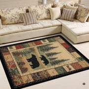 Floor mockup highlighting the black bear lodge rug beside sofa furnishings - thumbnail image 2 of 5