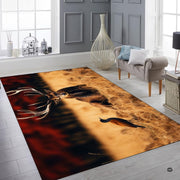 Non-skid dotted backing and resilient pile construction of the red deer stag area rug. - thumbnail image 6 of 7