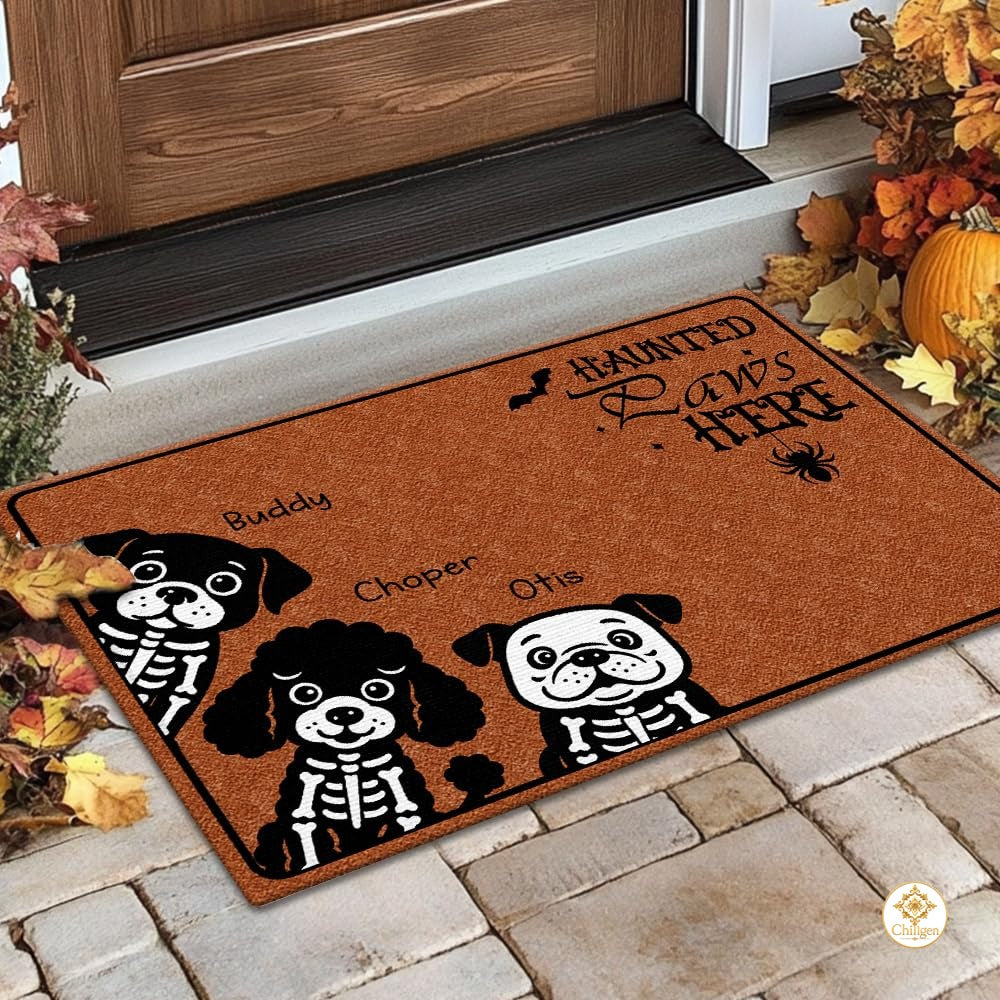 Custom Halloween Dog Doormat with Pumpkin and Bat - Style #4