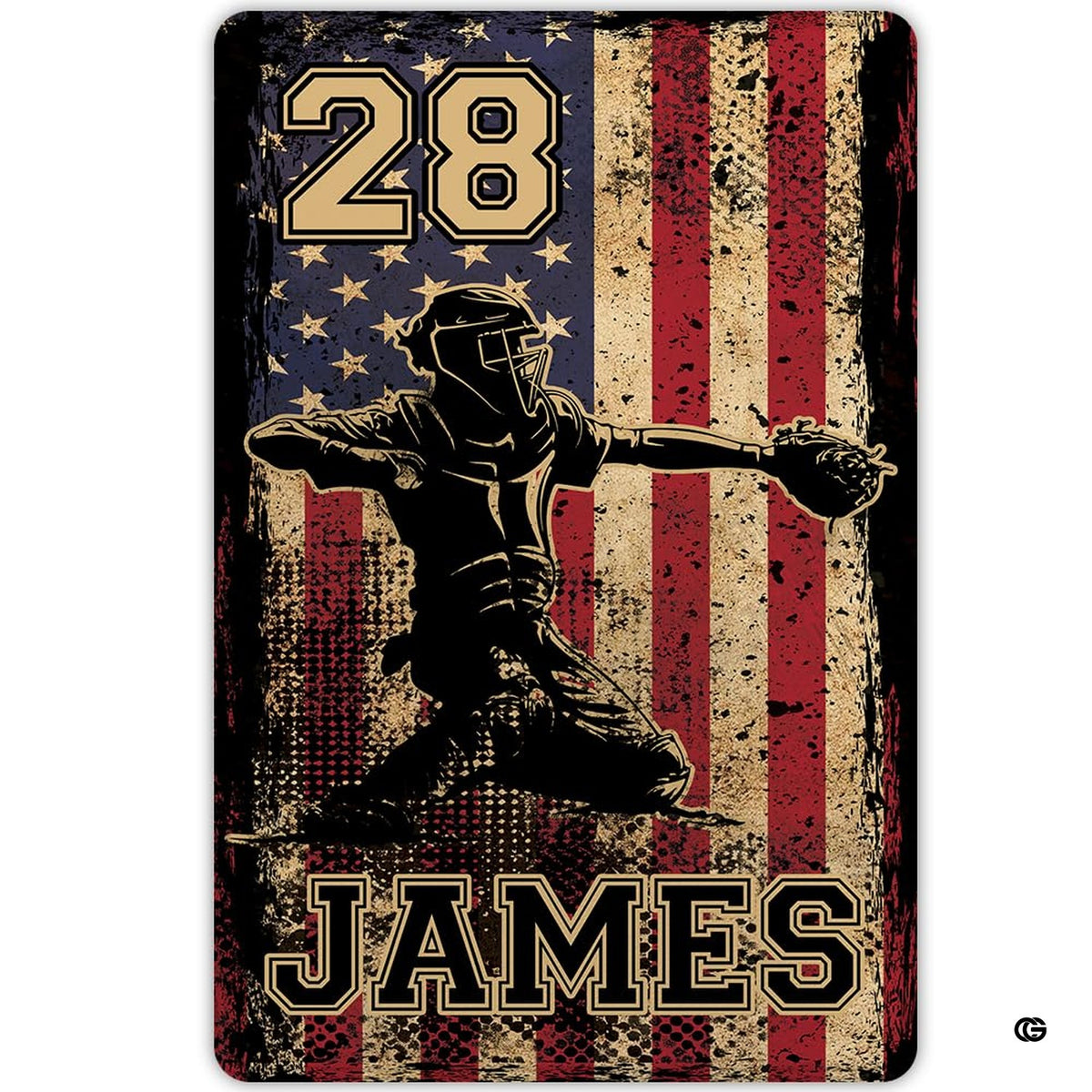 Angled perspective view showcasing the catcher silhouette and distressed flag graphic - image 8 of 8