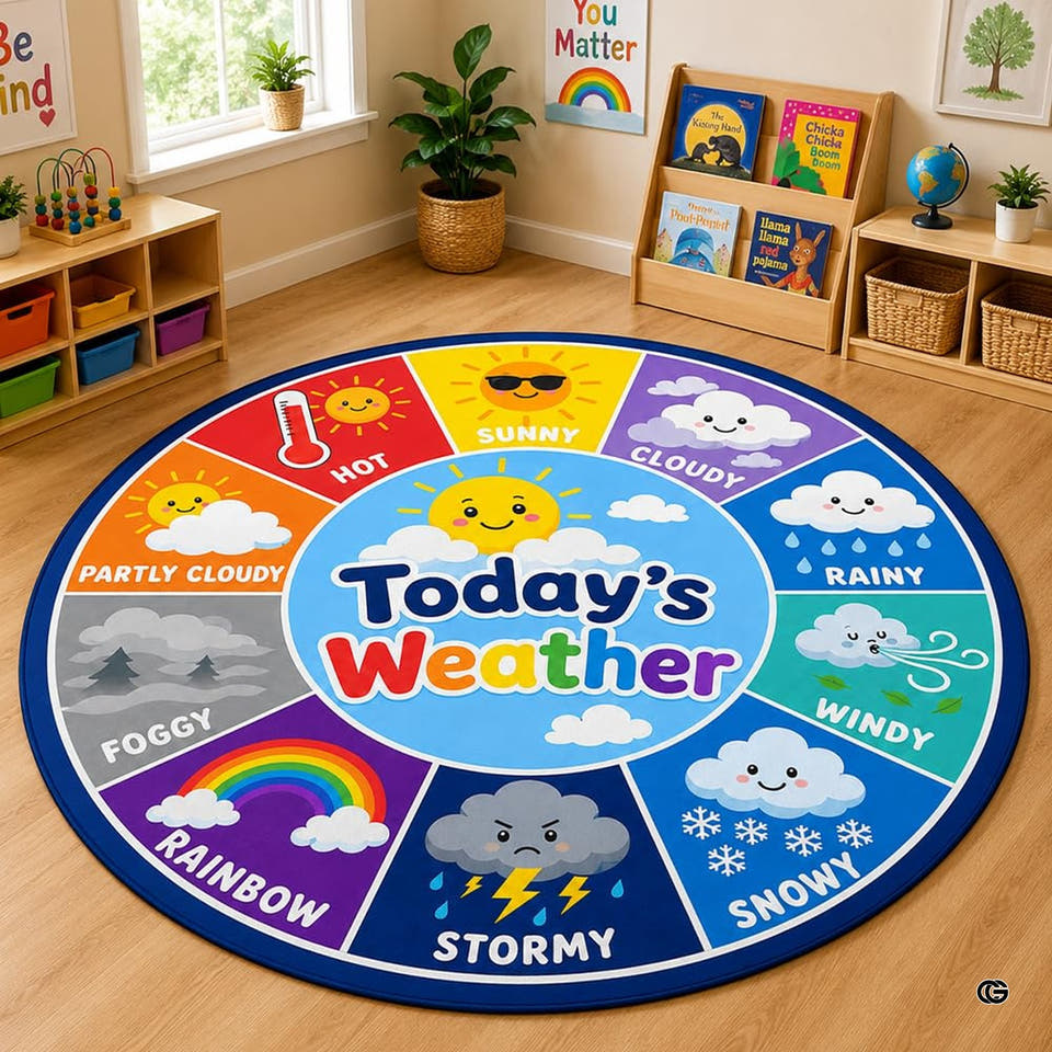 Atmospheric forecast wheel educational kids area rug - view 1