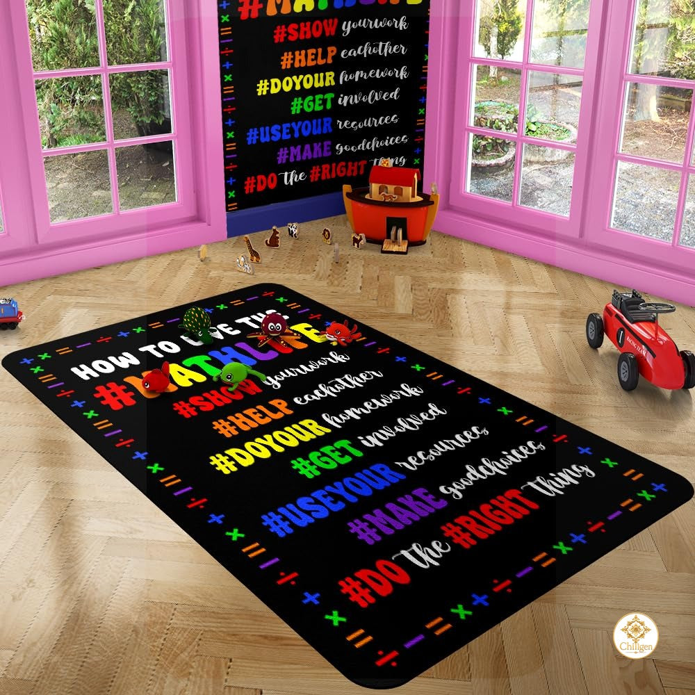 Custom Mathematics Classroom Rug for School and Playroom