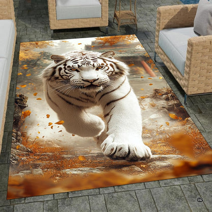 Home lounge arrangement displaying the golden autumn white tiger accent rug - thumbnail image 7 of 8