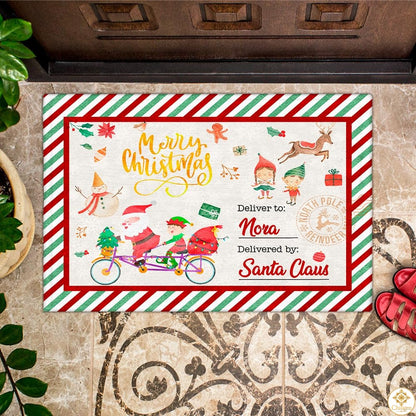 Personalized Christmas Doormat with Custom Family Name and Text