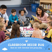 Graphic floor piece showcasing smiling clouds, books, pencils, and cheerful school motifs. - thumbnail image 4 of 9
