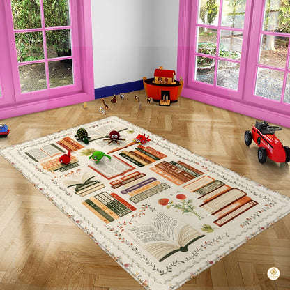 Custom Vintage Book Doormat with Floral Details and Cat Design