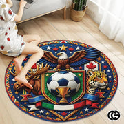Custom Soccer Championship Round Rug with World Flags and Trophy