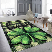 Bright contemporary sitting room interior showcasing the green clover art area rug - thumbnail image 6 of 8