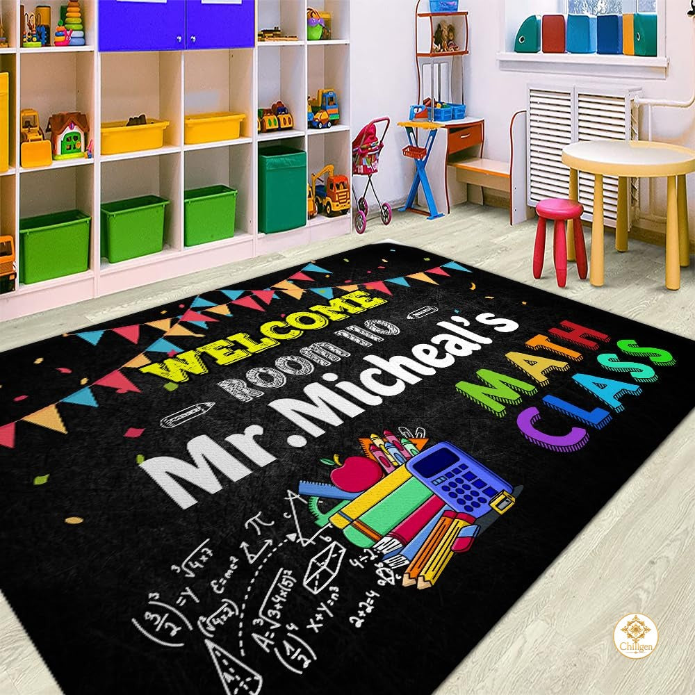 Custom Mathematics Education Rug for Classroom and Playroom - Welcome to Math Class / 3' x 5' (Rectangular)
