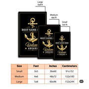 Custom Boat Rug, Personalized Welcome Aboard Mat with Boat Name, Nautical Area Rug for Deck, Entryway or Floor, Anchor Marine Decor, Boating Gift (Boat Rug 01)