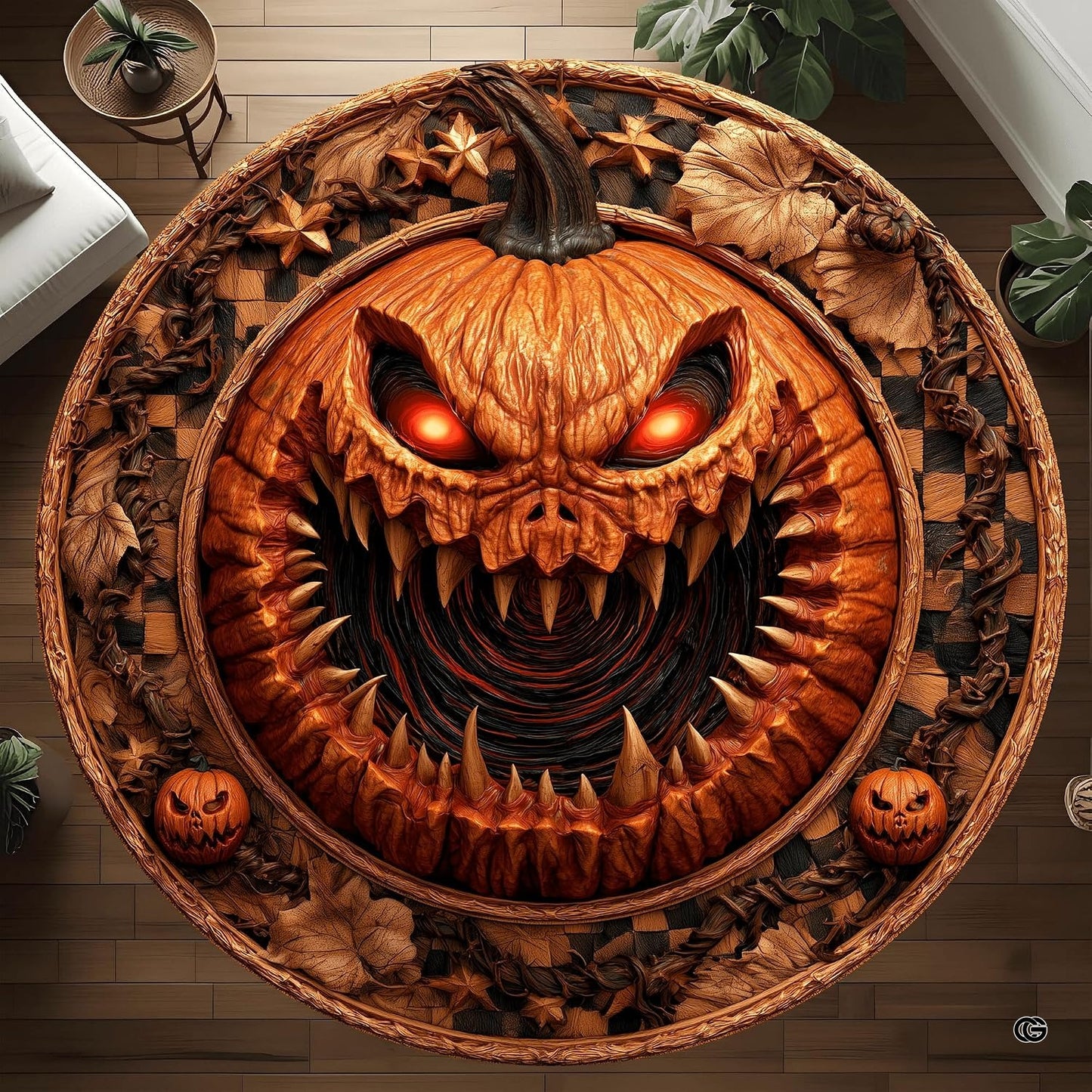 Custom Halloween 3D Effect Optical Illusion Spooky Round Rug (D1)