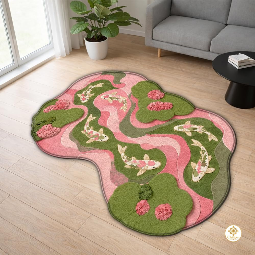 Custom Koi Fish Shaped Area Rug for Bedroom and Living Room