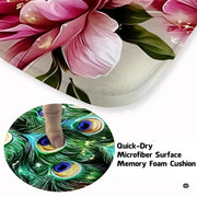 Overhead view of decorative oriental area rug displaying ornate floral and bird artwork. - thumbnail image 3 of 8