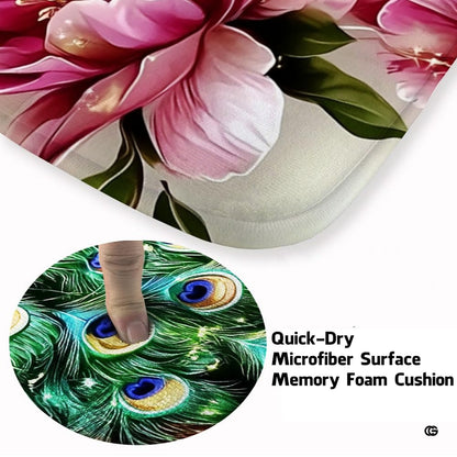 Overhead view of decorative oriental area rug displaying ornate floral and bird artwork. - thumbnail image 3 of 8