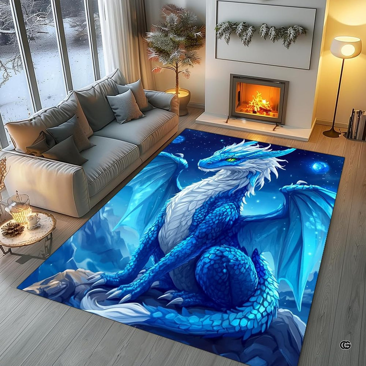 Overhead layout displaying the celestial dragon artwork across the full floor decorative accent.