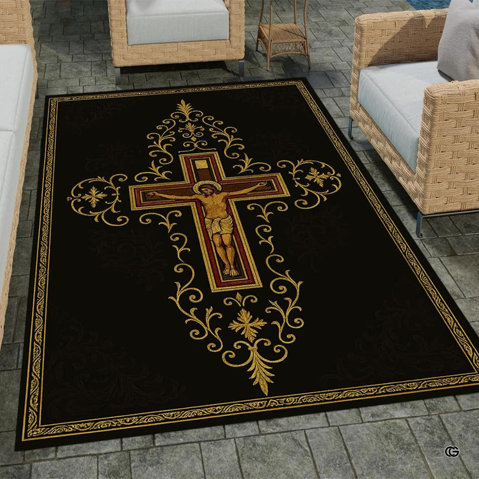 Custom Christian Rug with Name – Inspirational Faith Floral Area Carpet, Non-Skid Floor Mat for Bedroom, Living Room, Church Decor, Housewarming (Faith God)