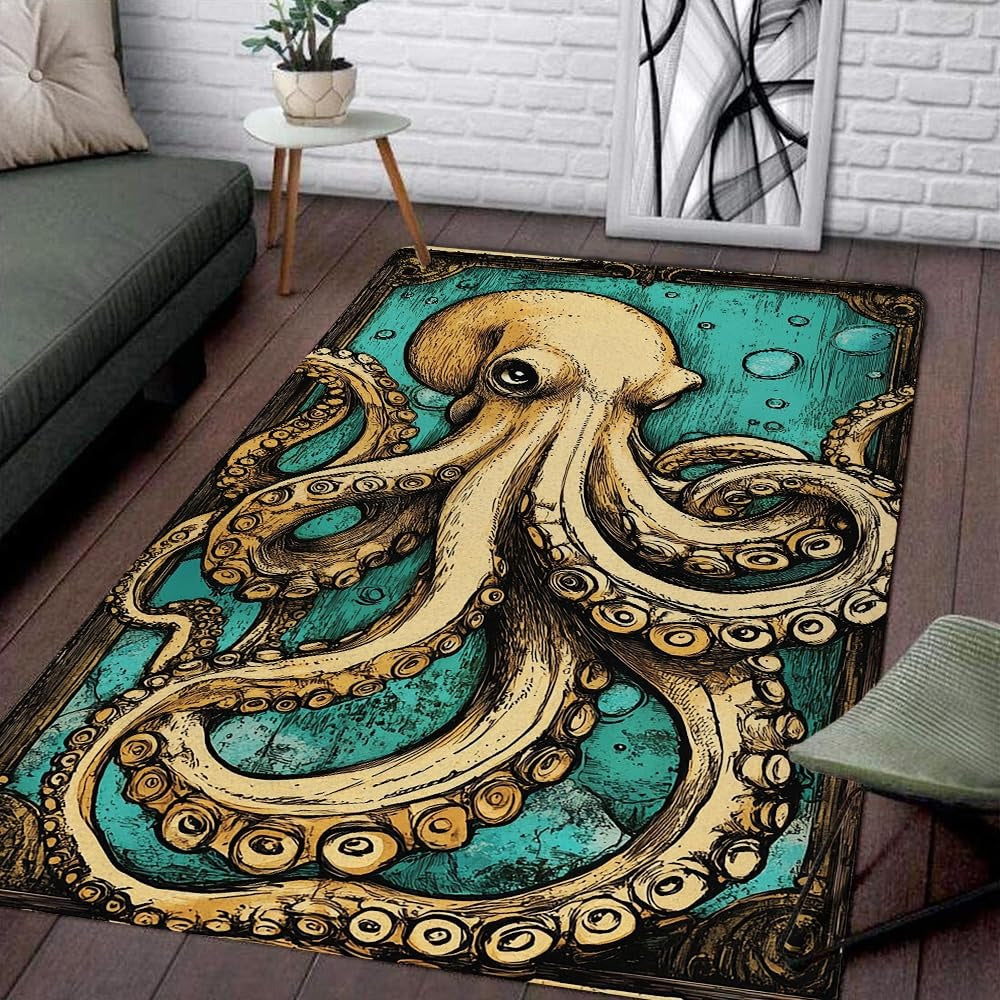 Custom Octopus Welcome Mat with Coastal Theme and Vintage Style