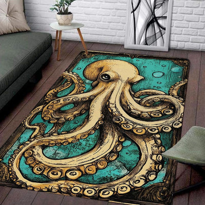 Custom Octopus Welcome Mat with Coastal Theme and Vintage Style